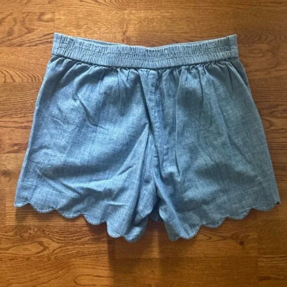J. Crew Chambray Shorts Blue Scallop Pull On Pockets Denim Cotton Womens XXS - Picture 2 of 3